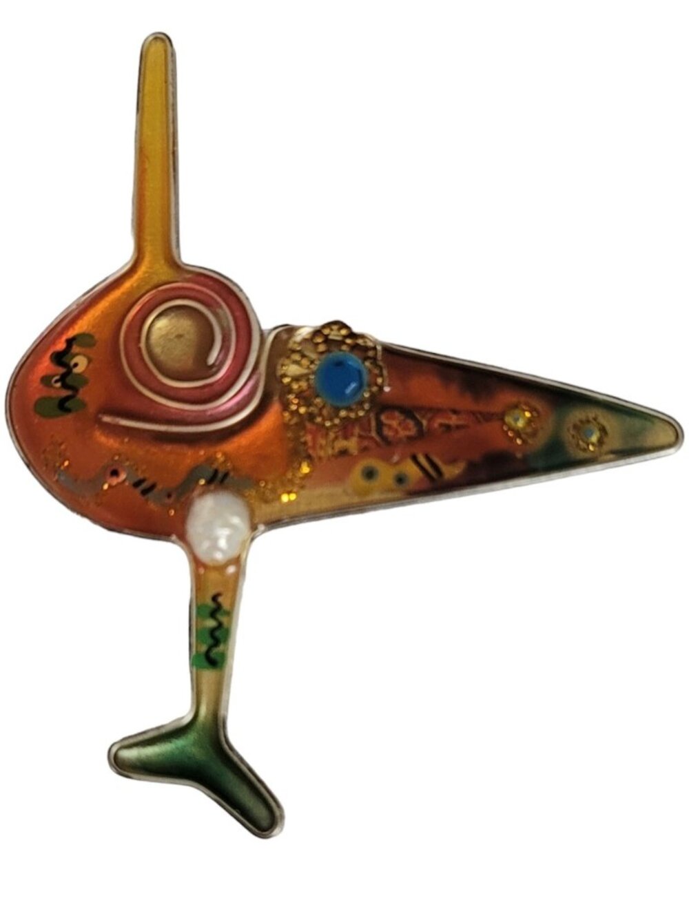 Yossi Steinberg Modernist Resin Pearl Rhinestone Bird Brooch E72